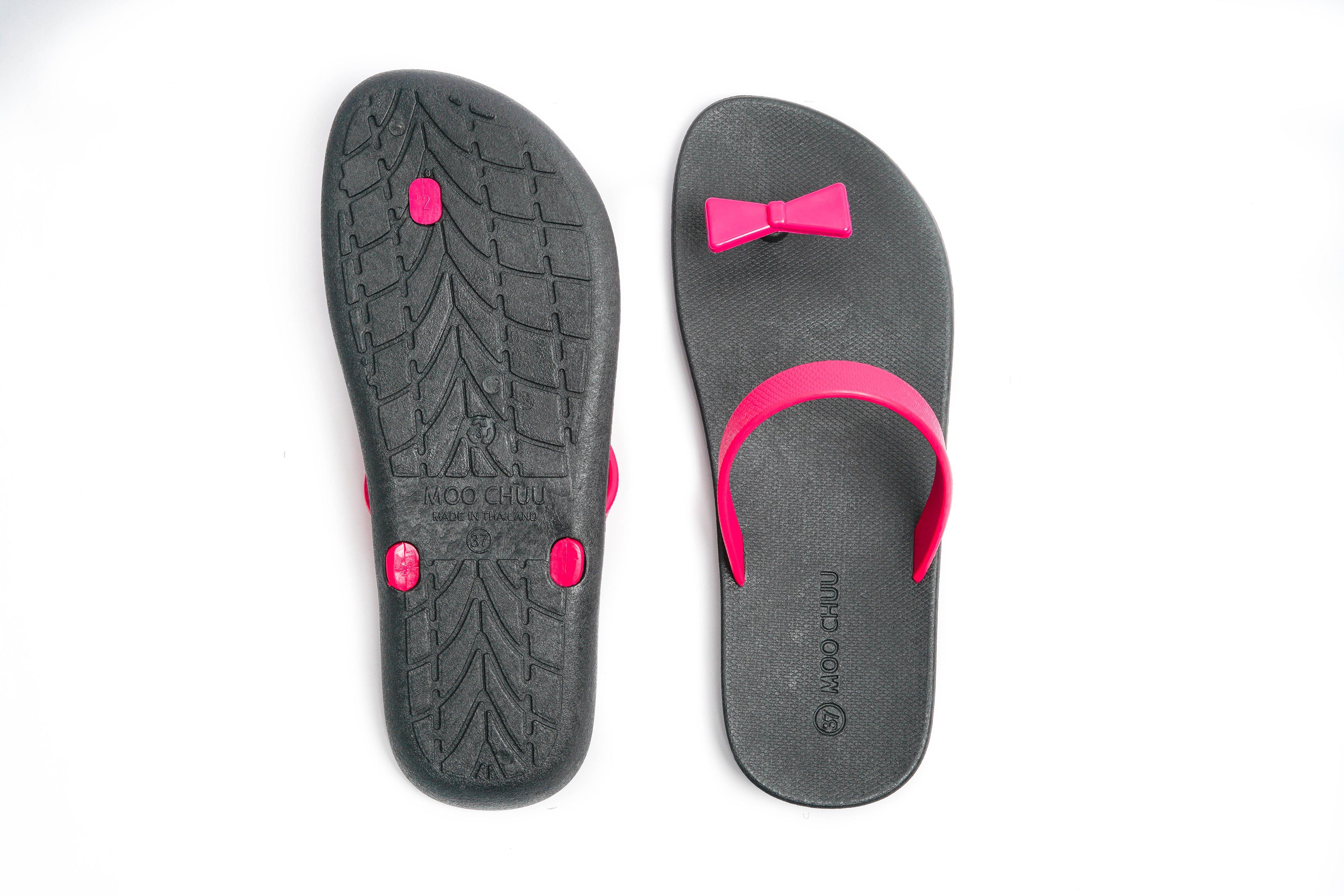 Sweety Bow Black Sole Pink Strap - Moo Chuu India