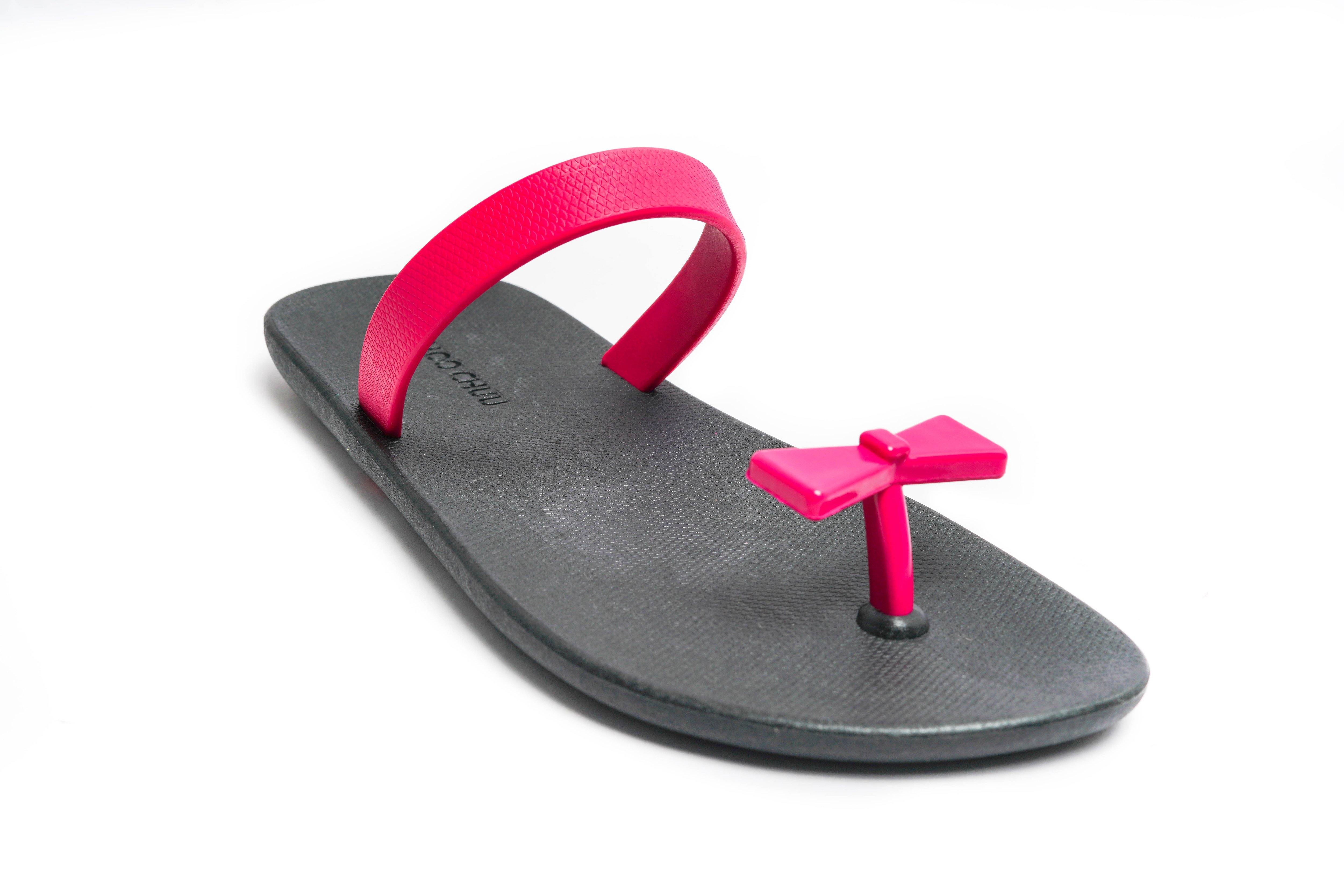 Sweety Bow Black Sole Pink Strap - Moo Chuu India