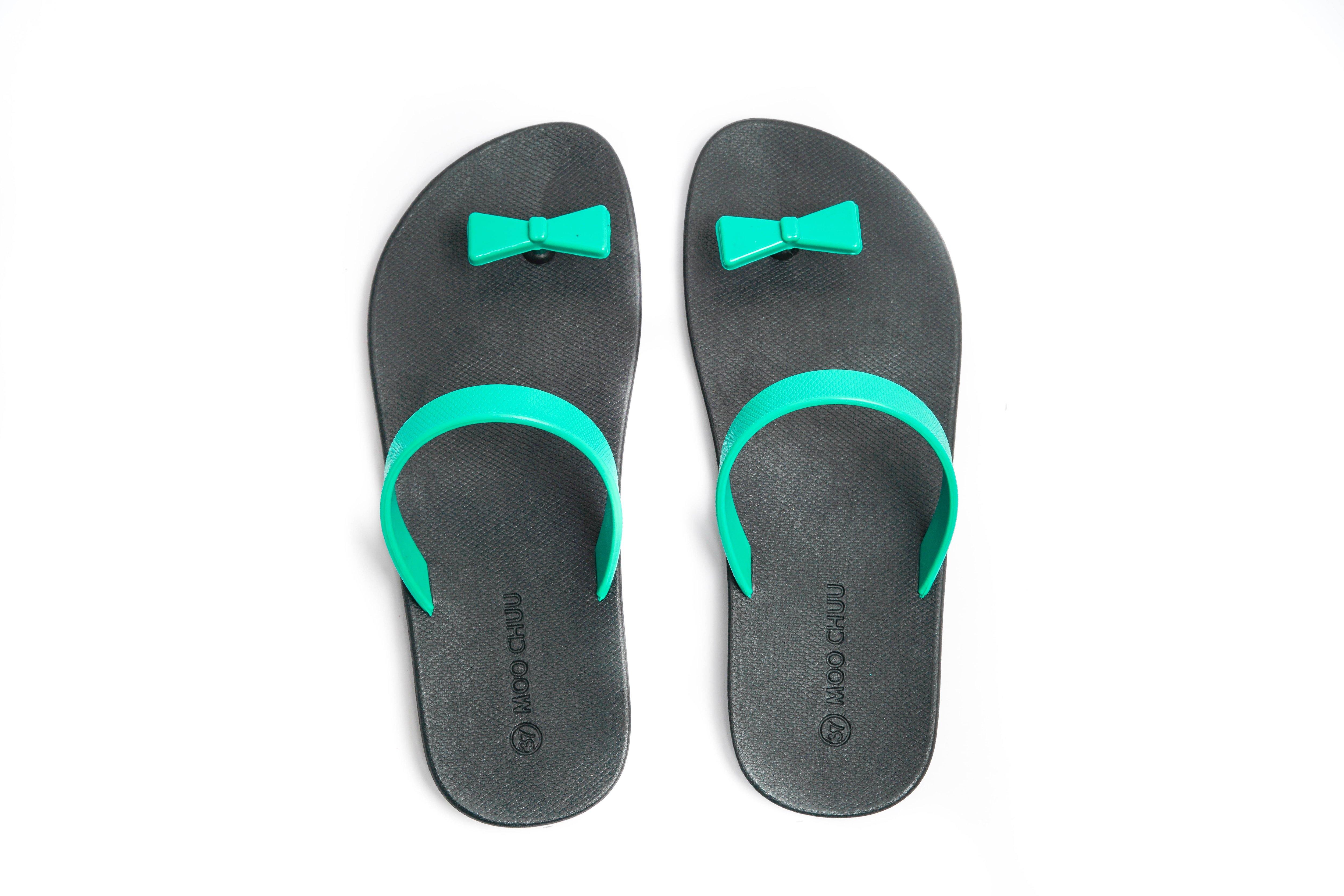 Sweety Bow Black Sole Green Strap - Moo Chuu India