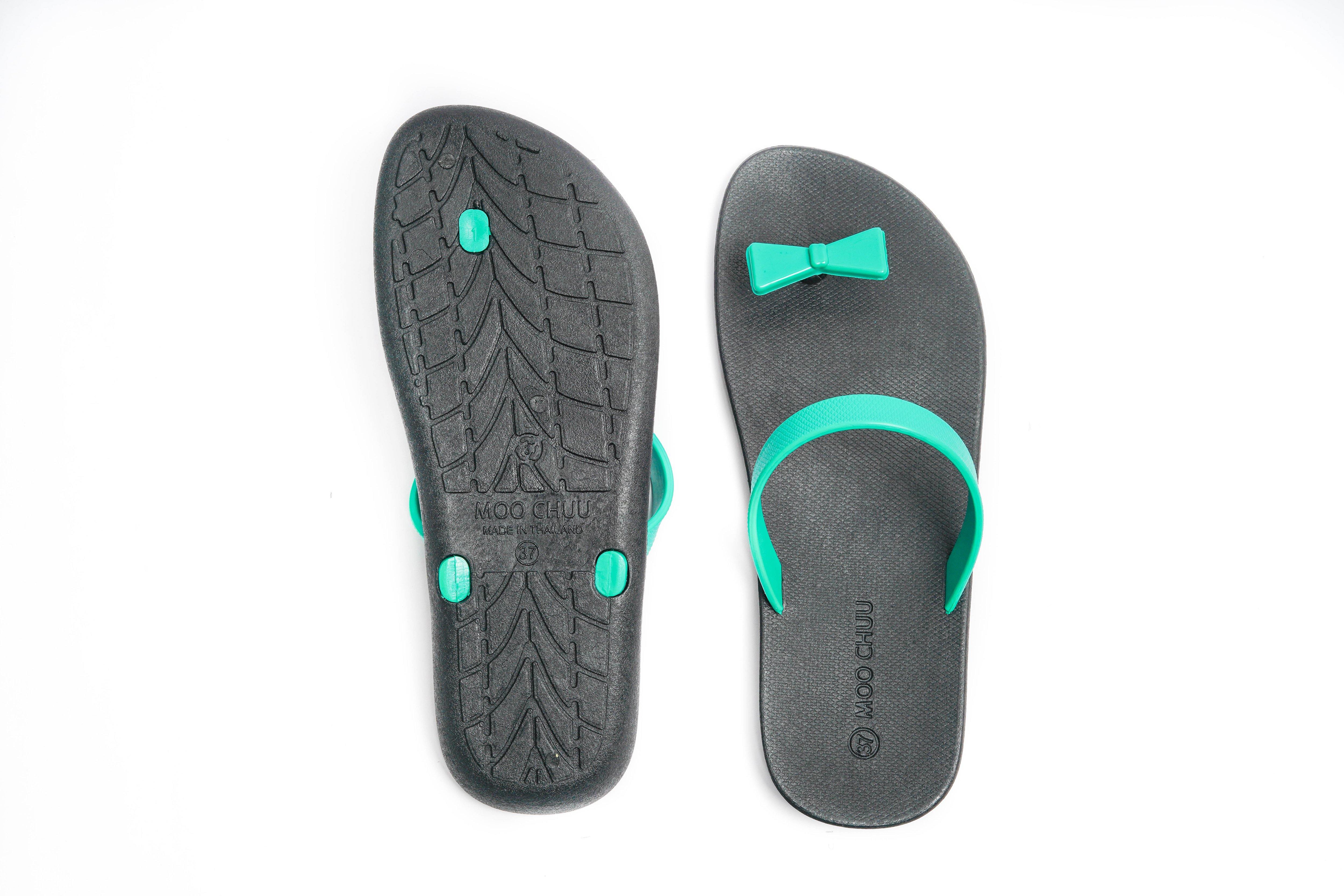 Sweety Bow Black Sole Green Strap - Moo Chuu India