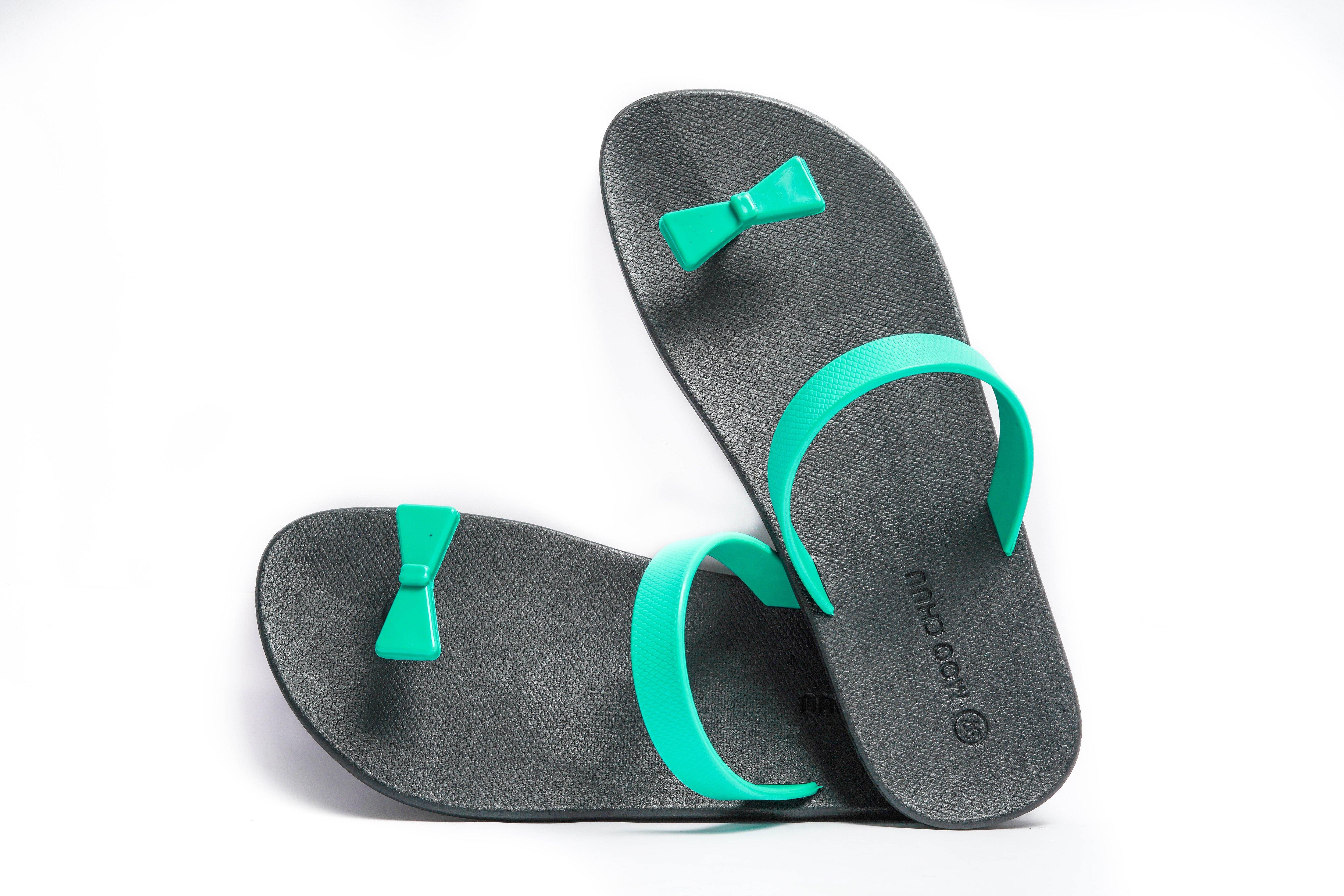 Sweety Bow Black Sole Green Strap - Moo Chuu India