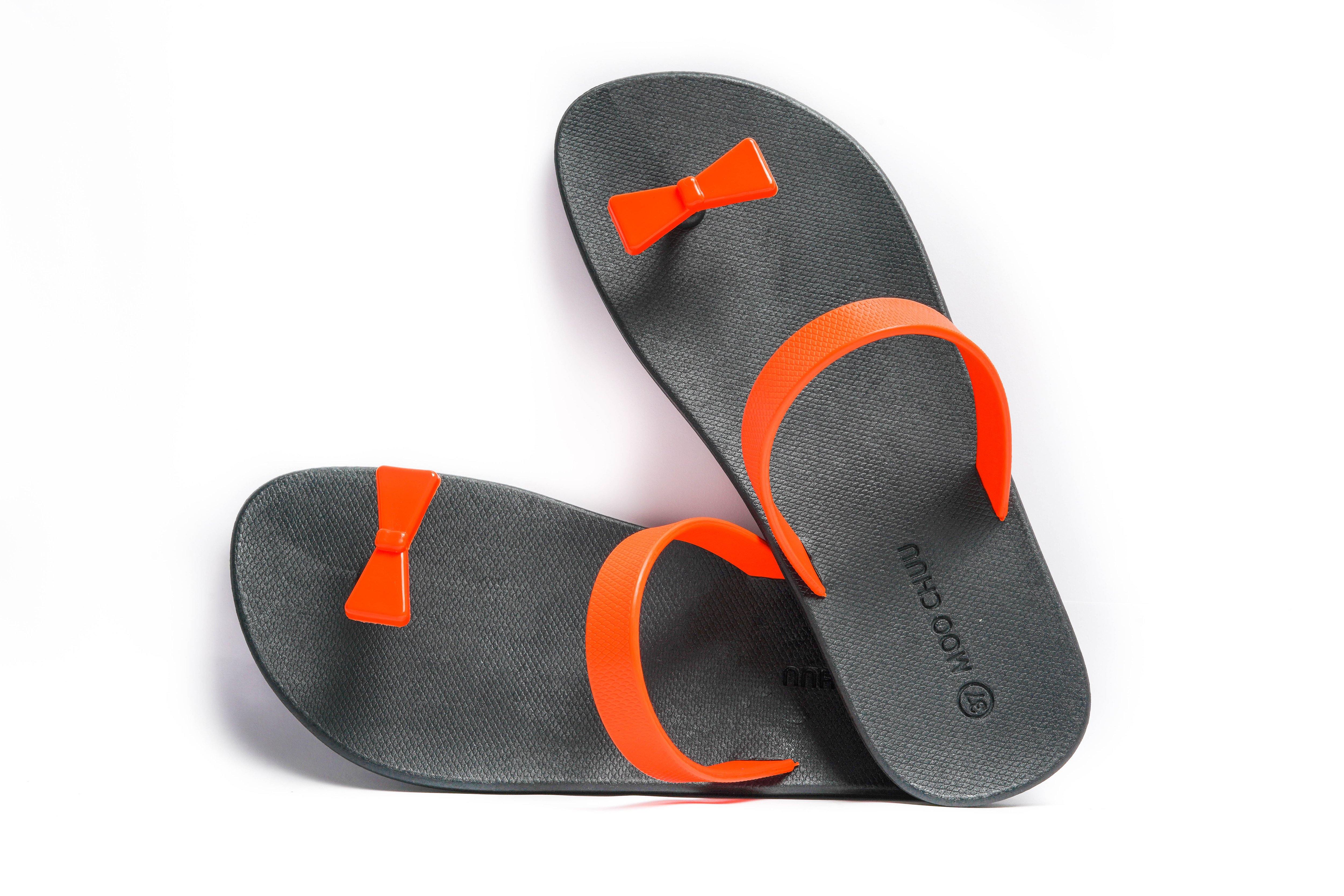 Sweety Bow Black Sole Orange Strap - Moo Chuu India