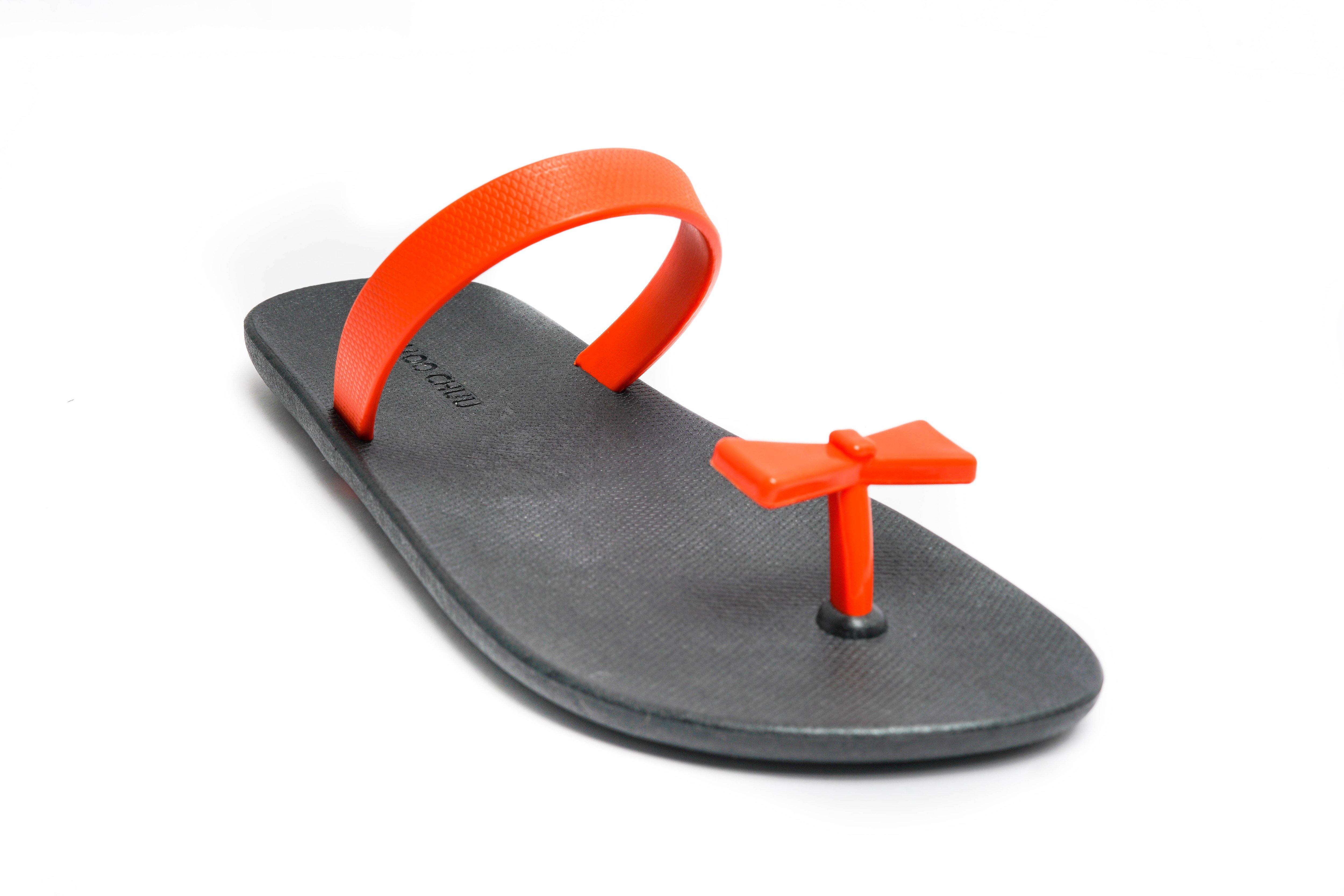 Sweety Bow Black Sole Orange Strap - Moo Chuu India