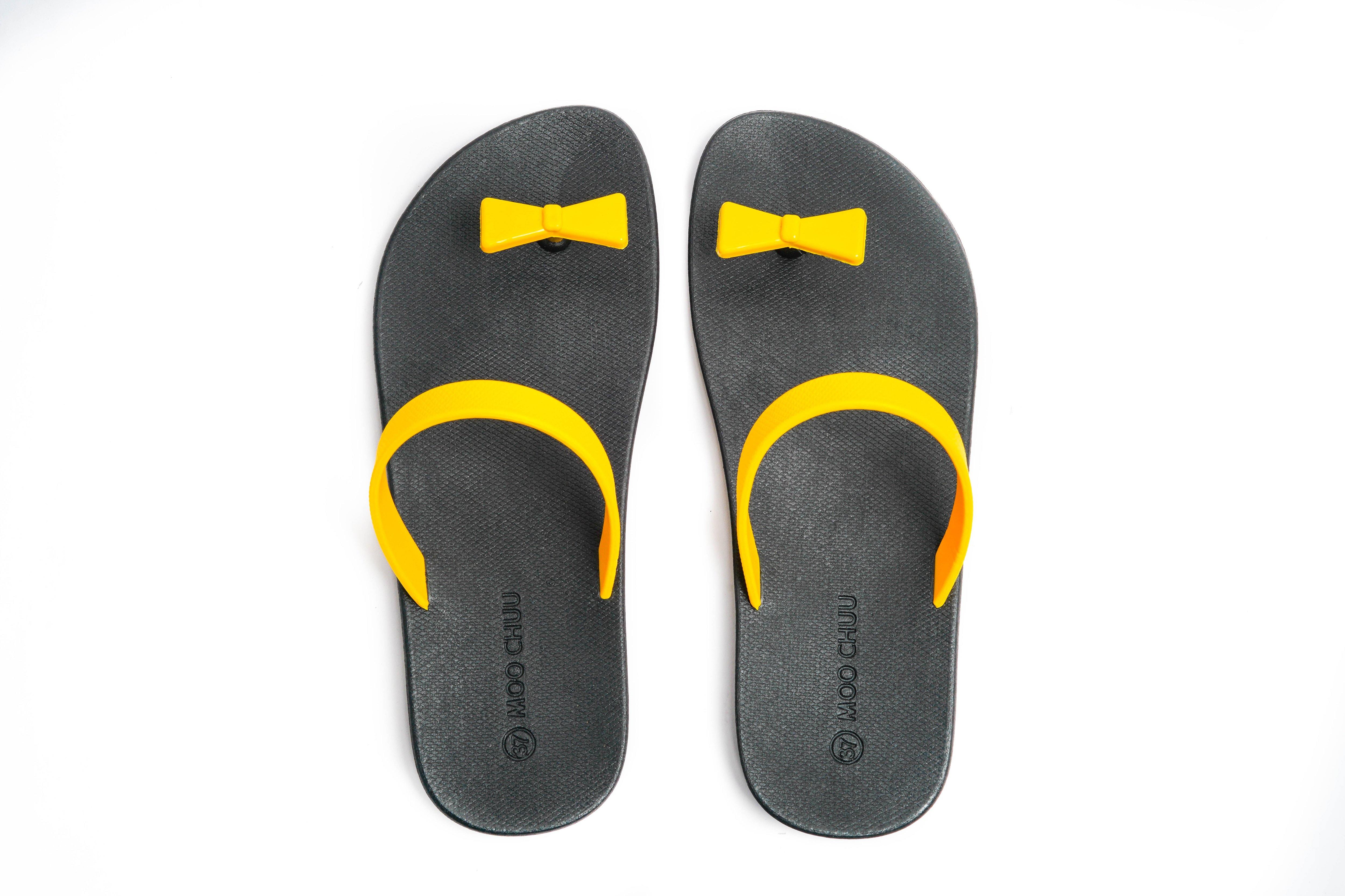 Sweety Bow Black Sole Yellow Strap - Moo Chuu India