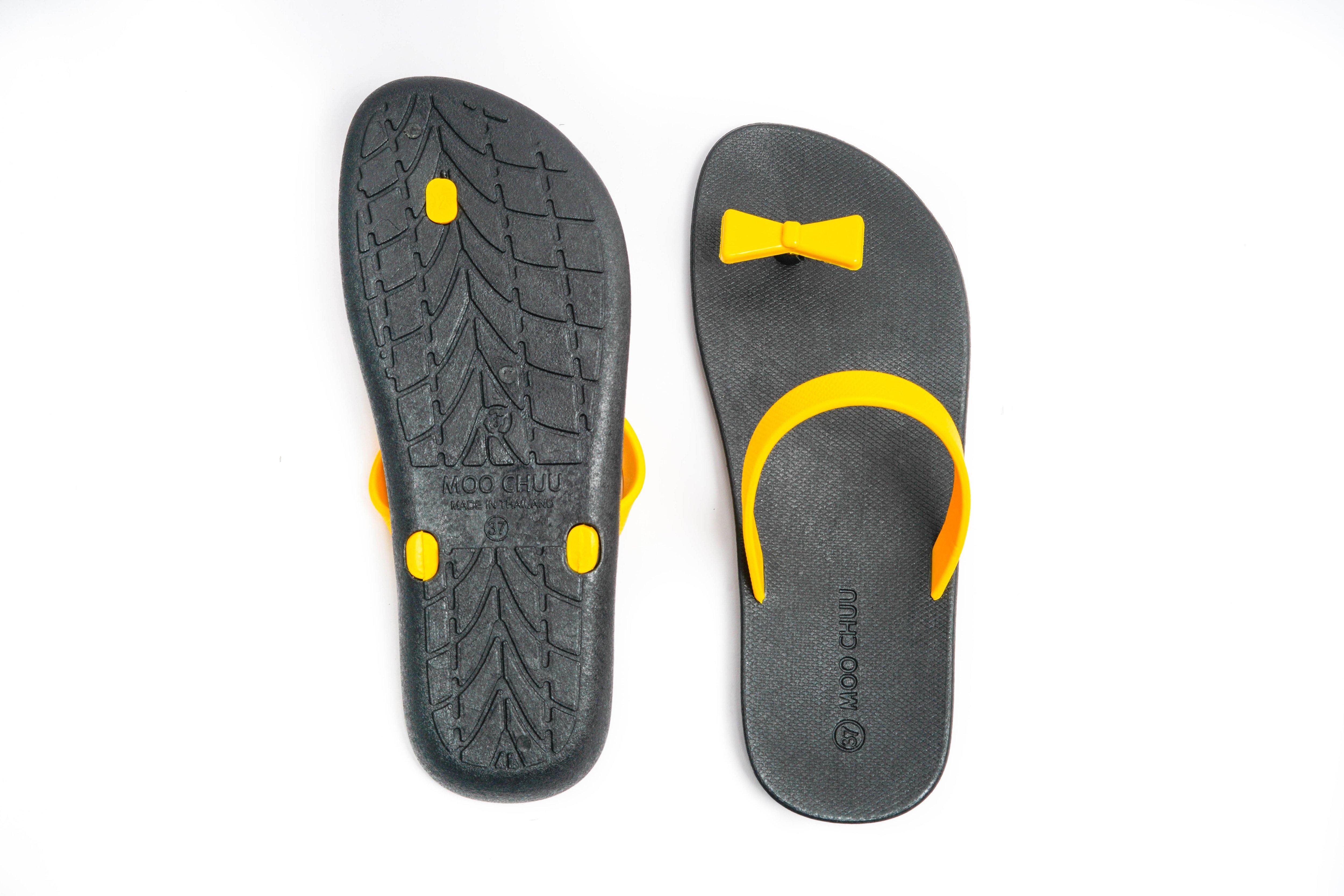 Sweety Bow Black Sole Yellow Strap - Moo Chuu India