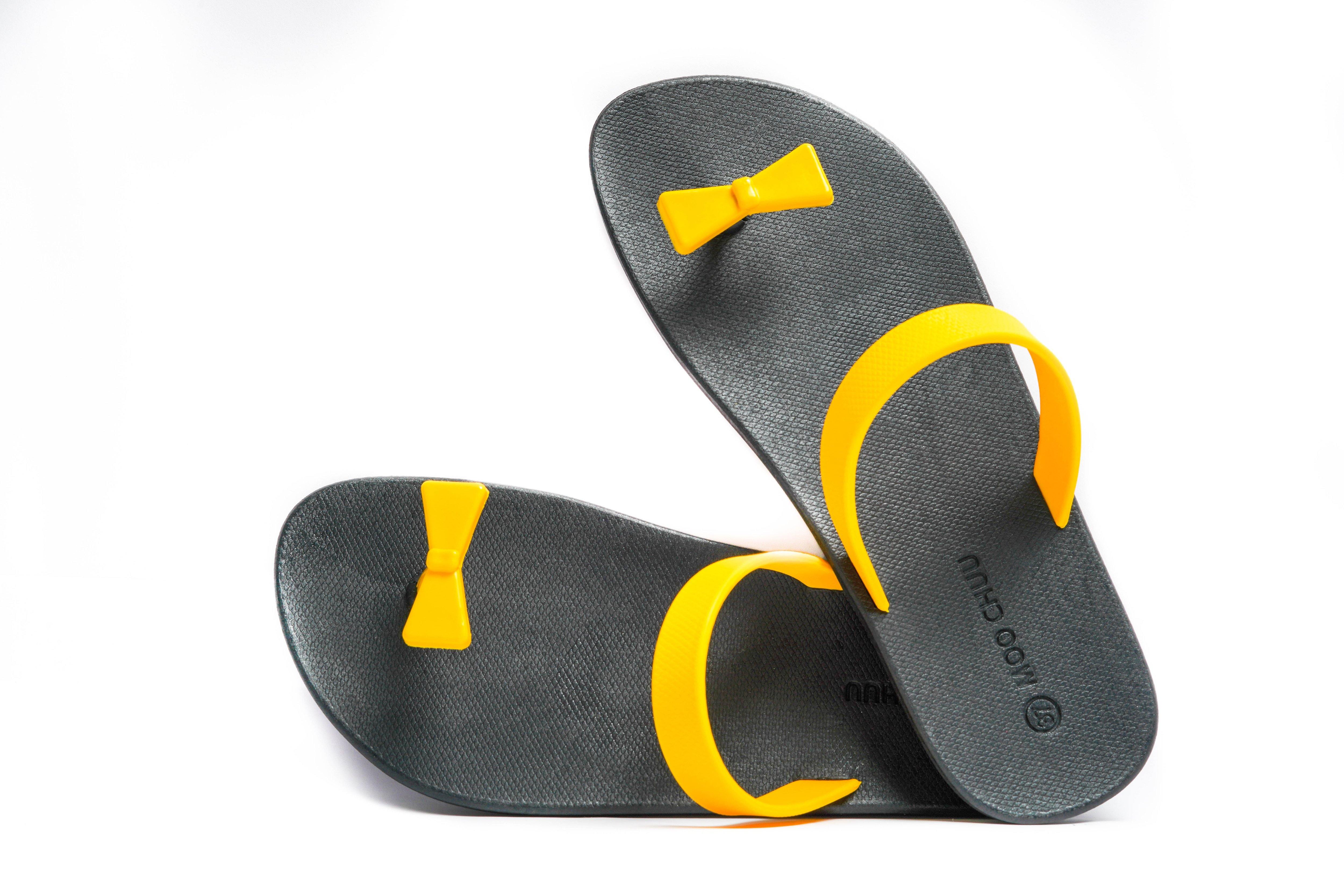 Sweety Bow Black Sole Yellow Strap - Moo Chuu India