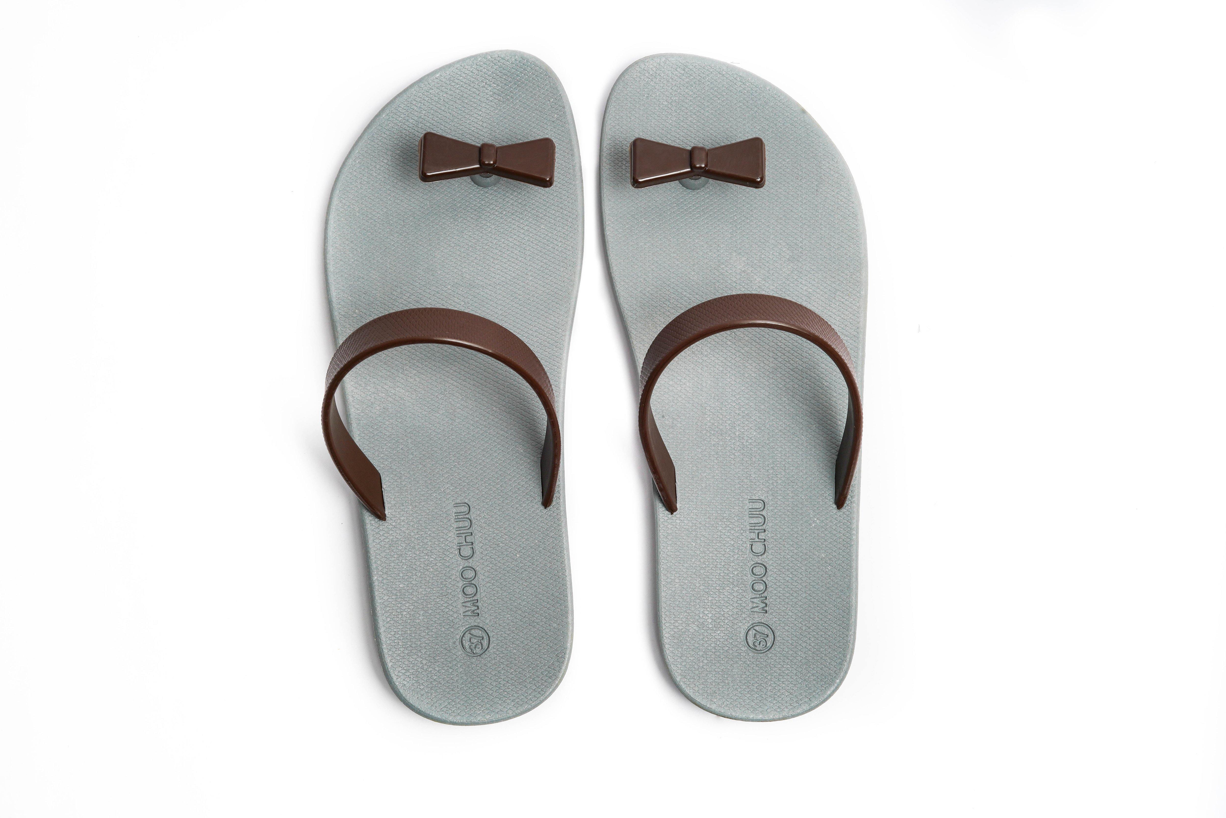Sweety Bow Grey Sole Brown Strap - Moo Chuu India