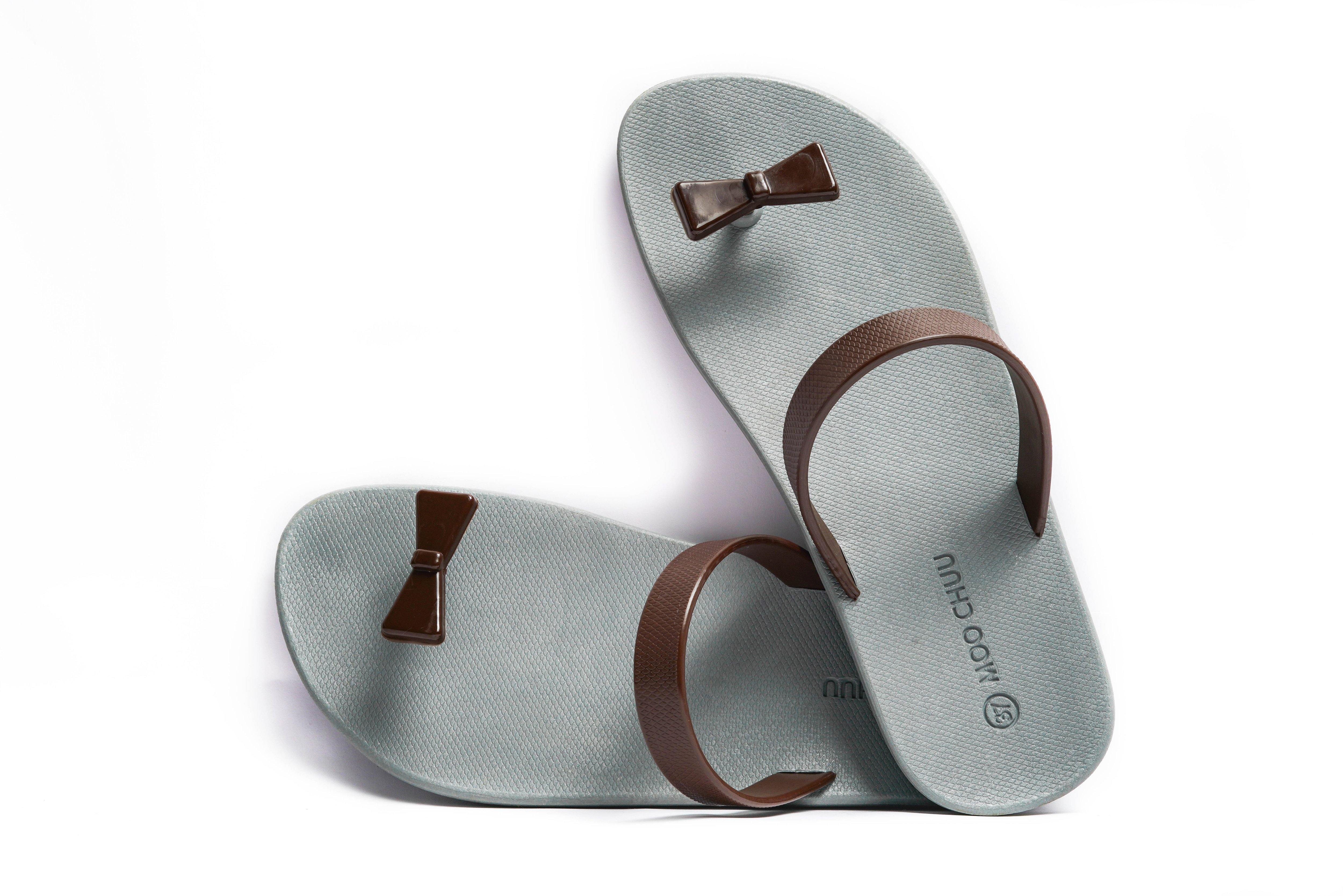 Sweety Bow Grey Sole Brown Strap - Moo Chuu India