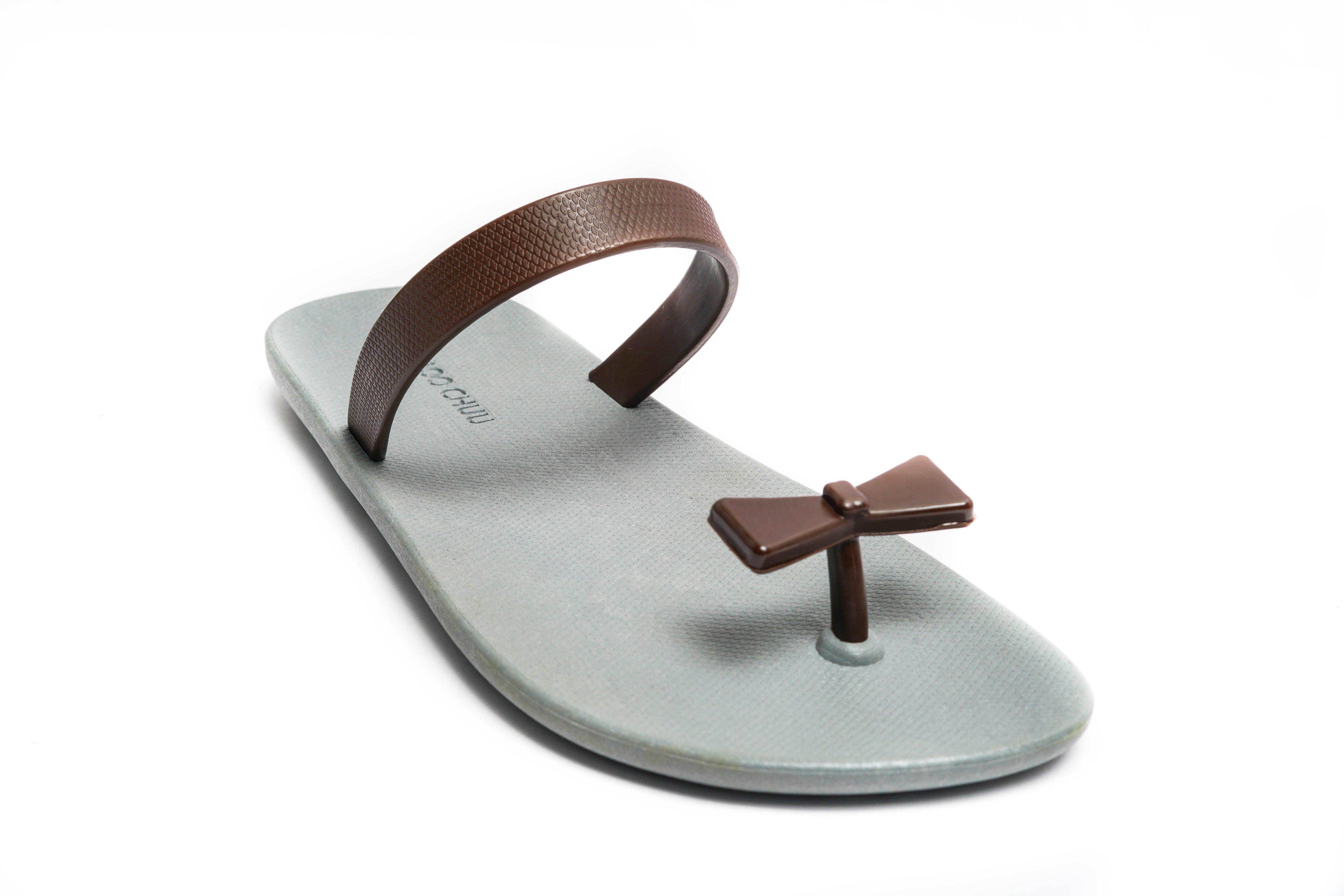 Sweety Bow Grey Sole Brown Strap - Moo Chuu India