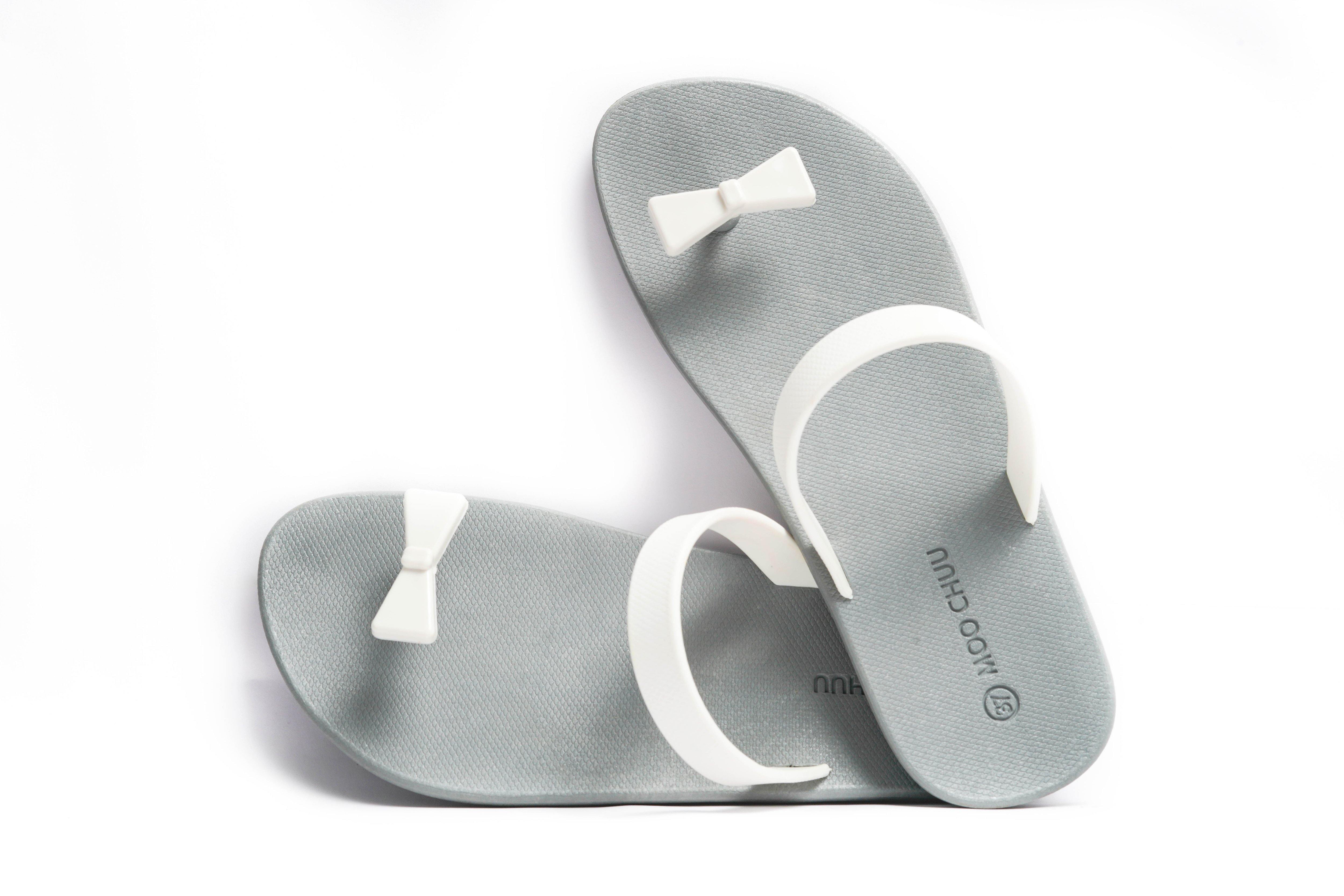Sweety Bow Grey Sole White Strap - Moo Chuu India