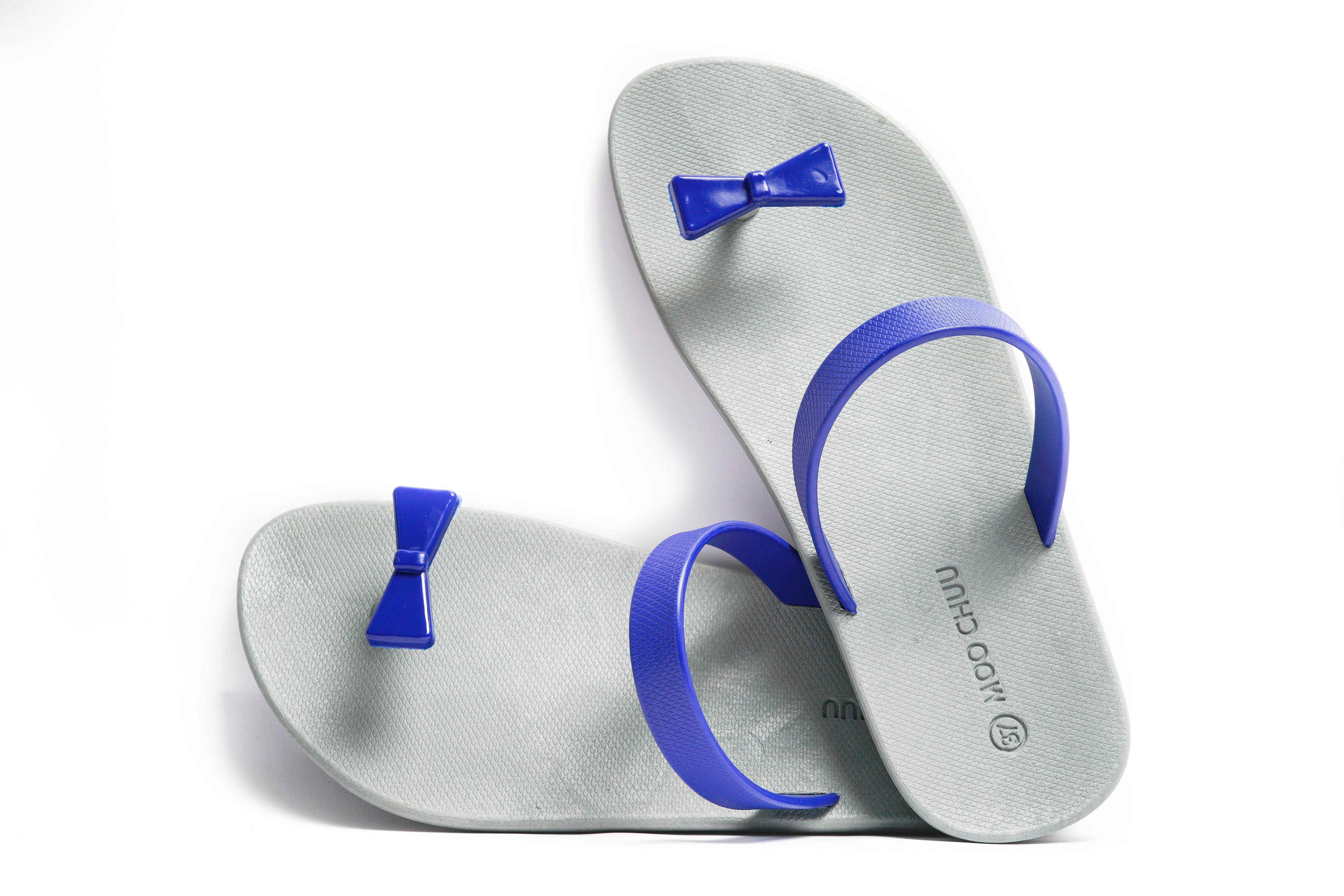 Sweety Bow Grey Sole Blue Strap - Moo Chuu India