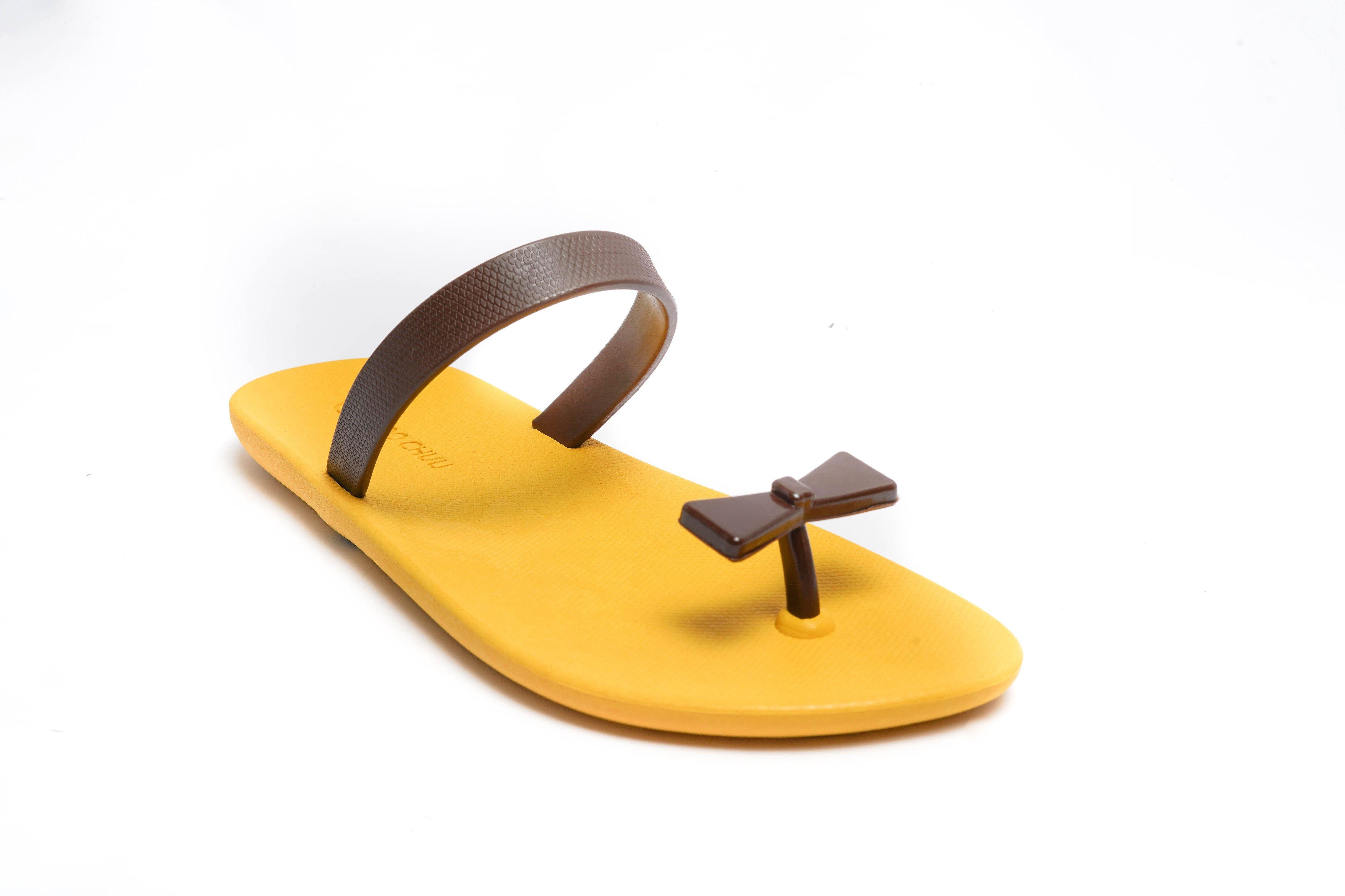 Sweety Bow Yellow Sole Brown Strap - Moo Chuu India