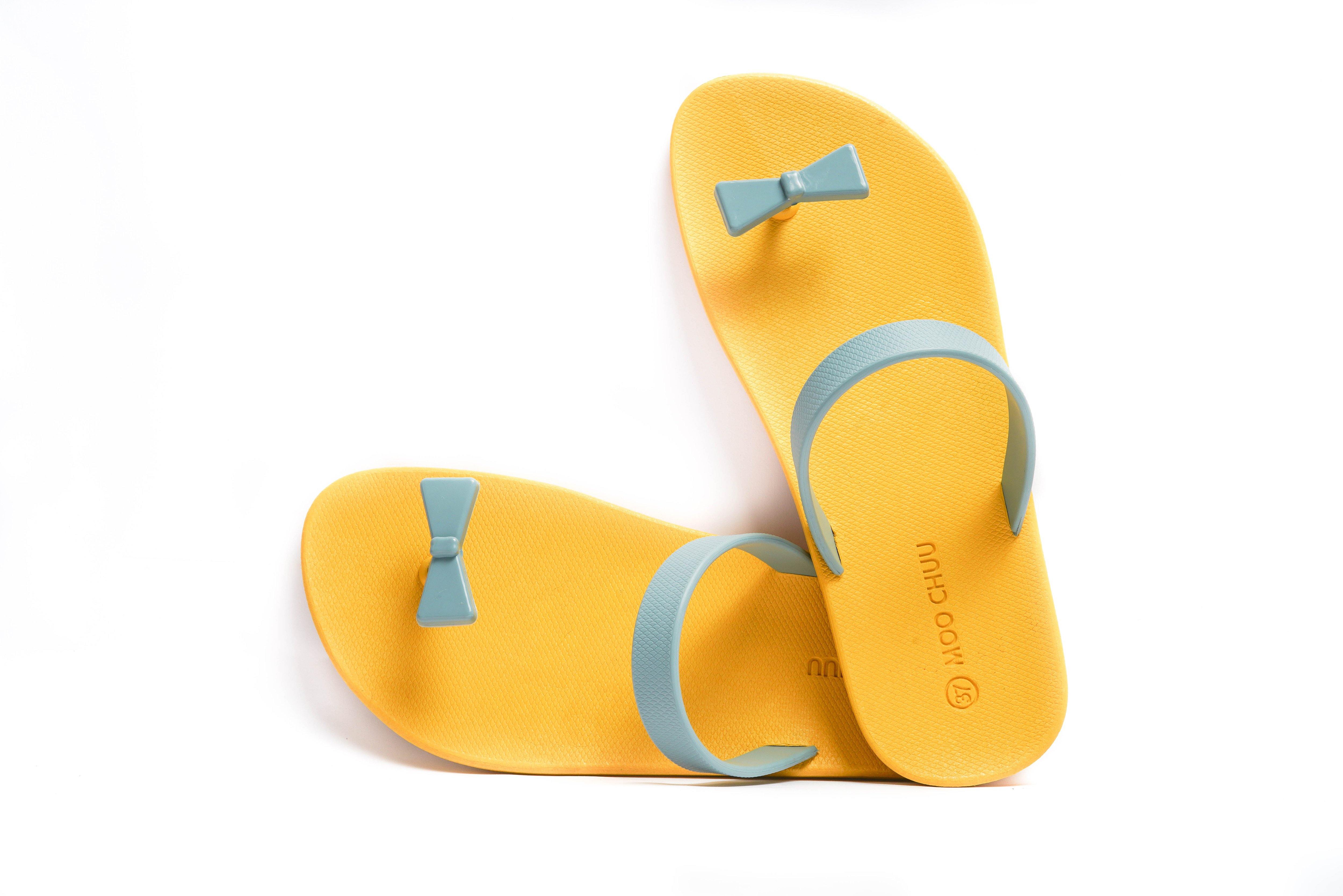 Sweety Bow Yellow Sole Grey Strap - Moo Chuu India