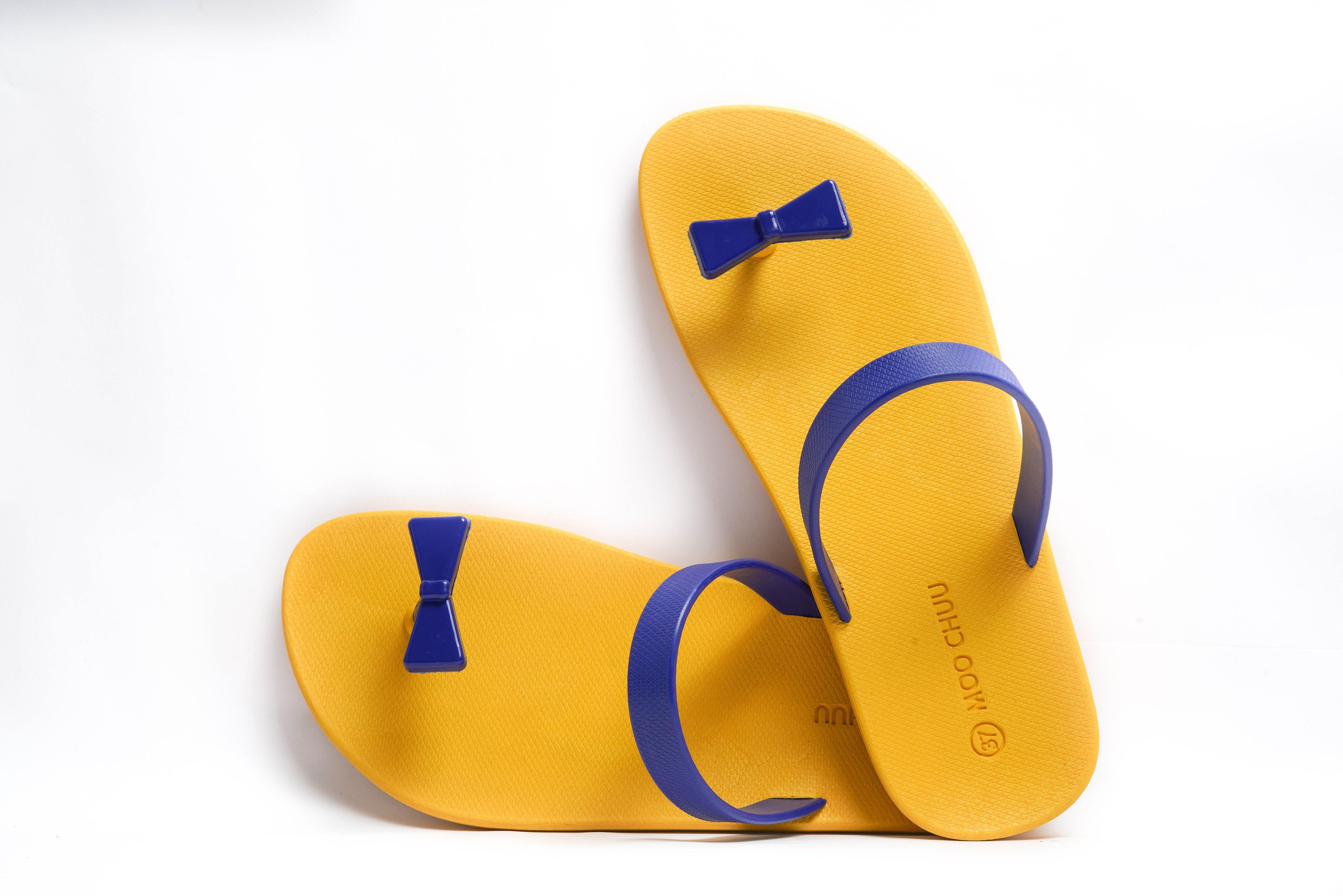 Sweety Bow Yellow Sole Blue Strap - Moo Chuu India