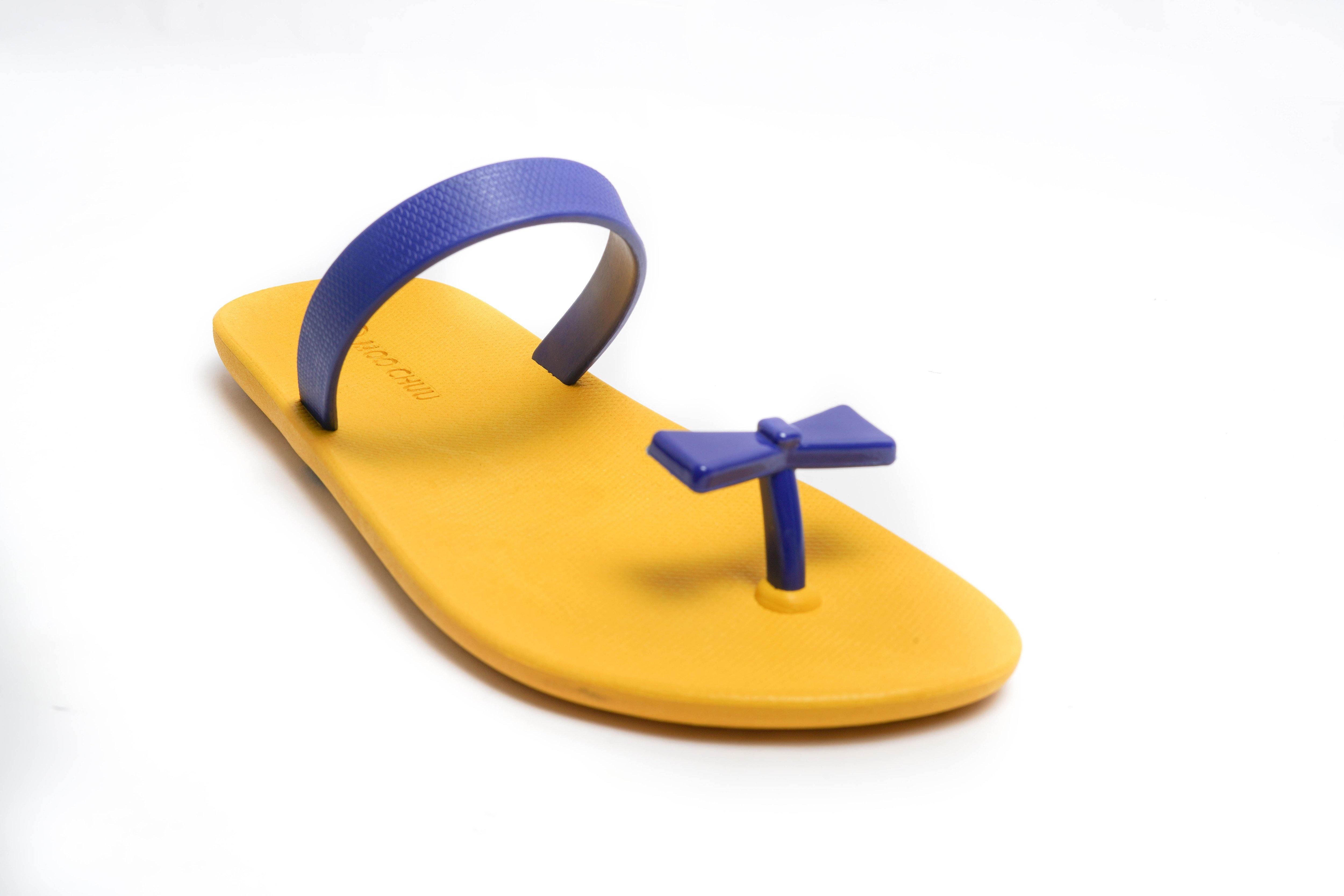 Sweety Bow Yellow Sole Blue Strap - Moo Chuu India