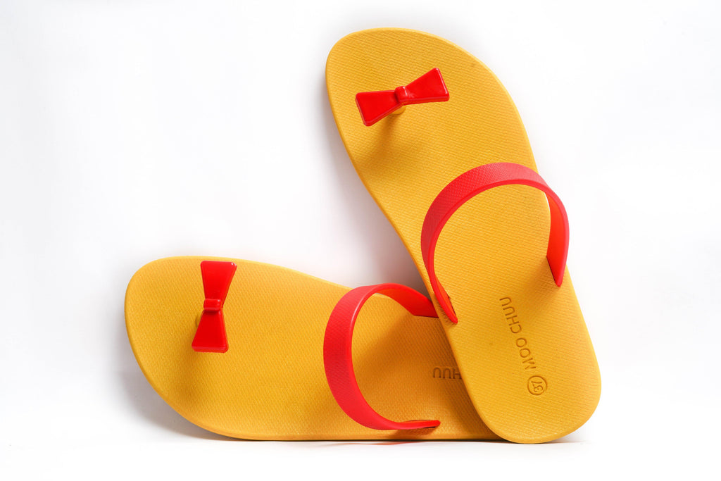 Sweety Bow Yellow Sole Red Strap - Moo Chuu India