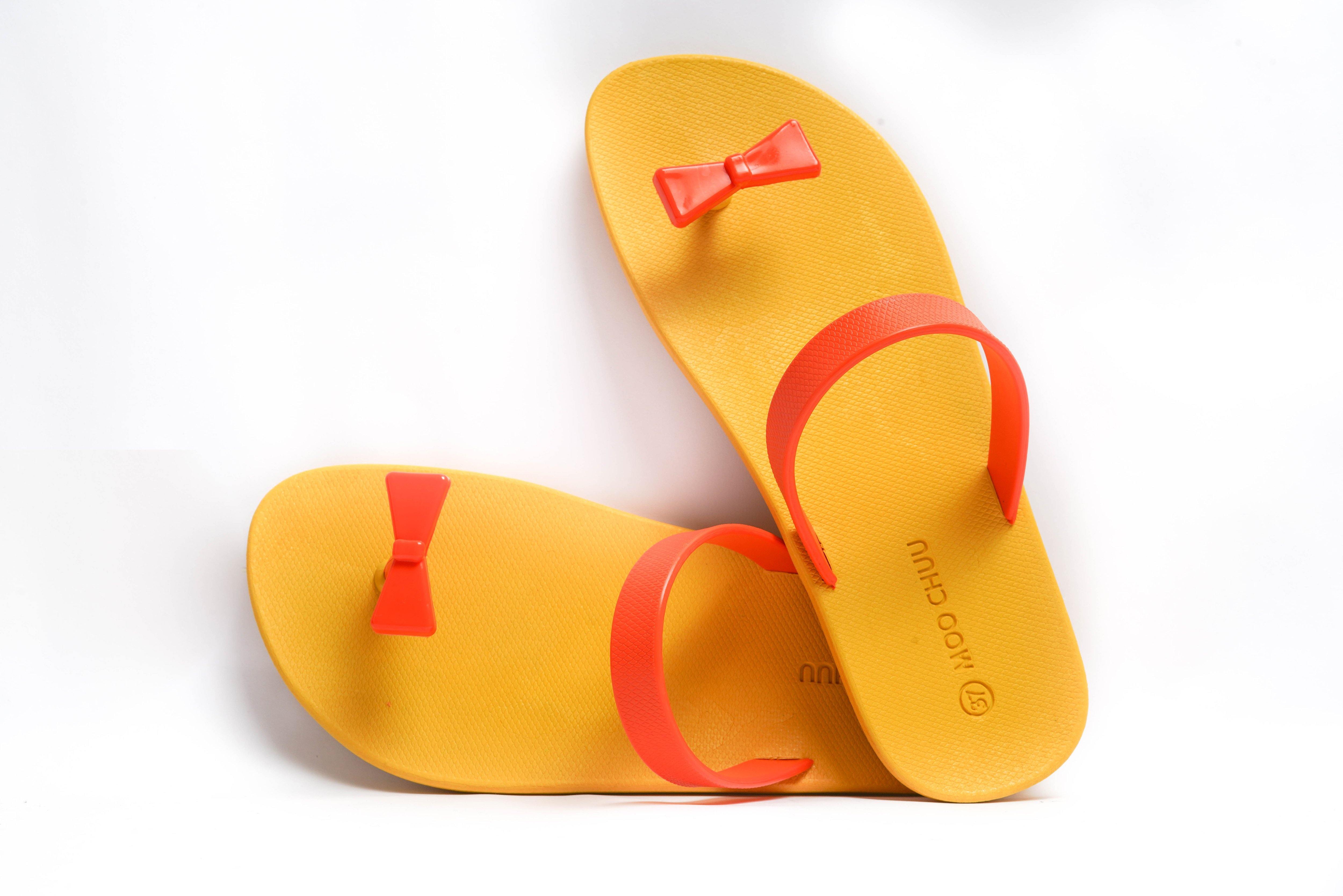 Sweety Bow Yellow Sole Orange Strap - Moo Chuu India