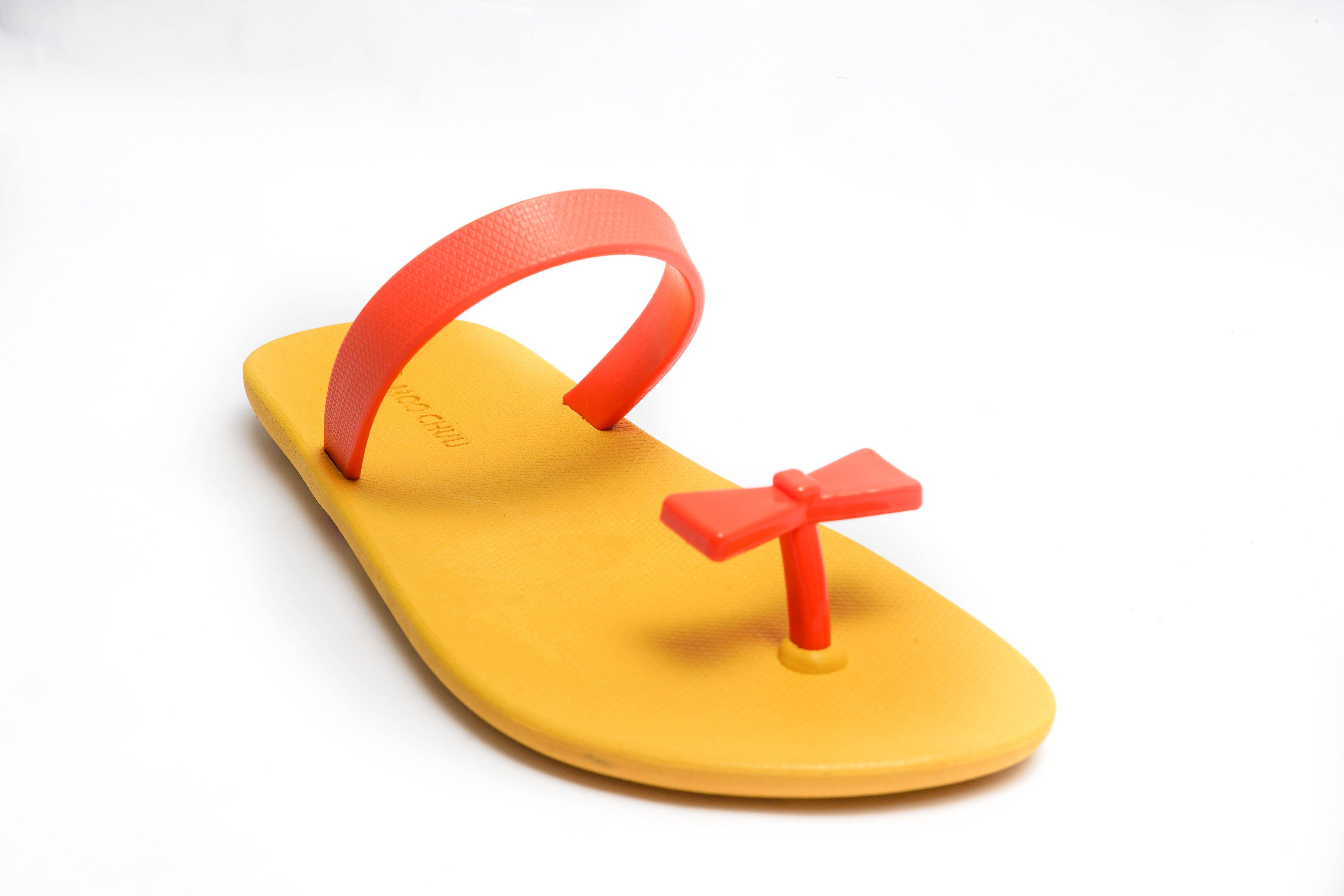 Sweety Bow Yellow Sole Orange Strap - Moo Chuu India