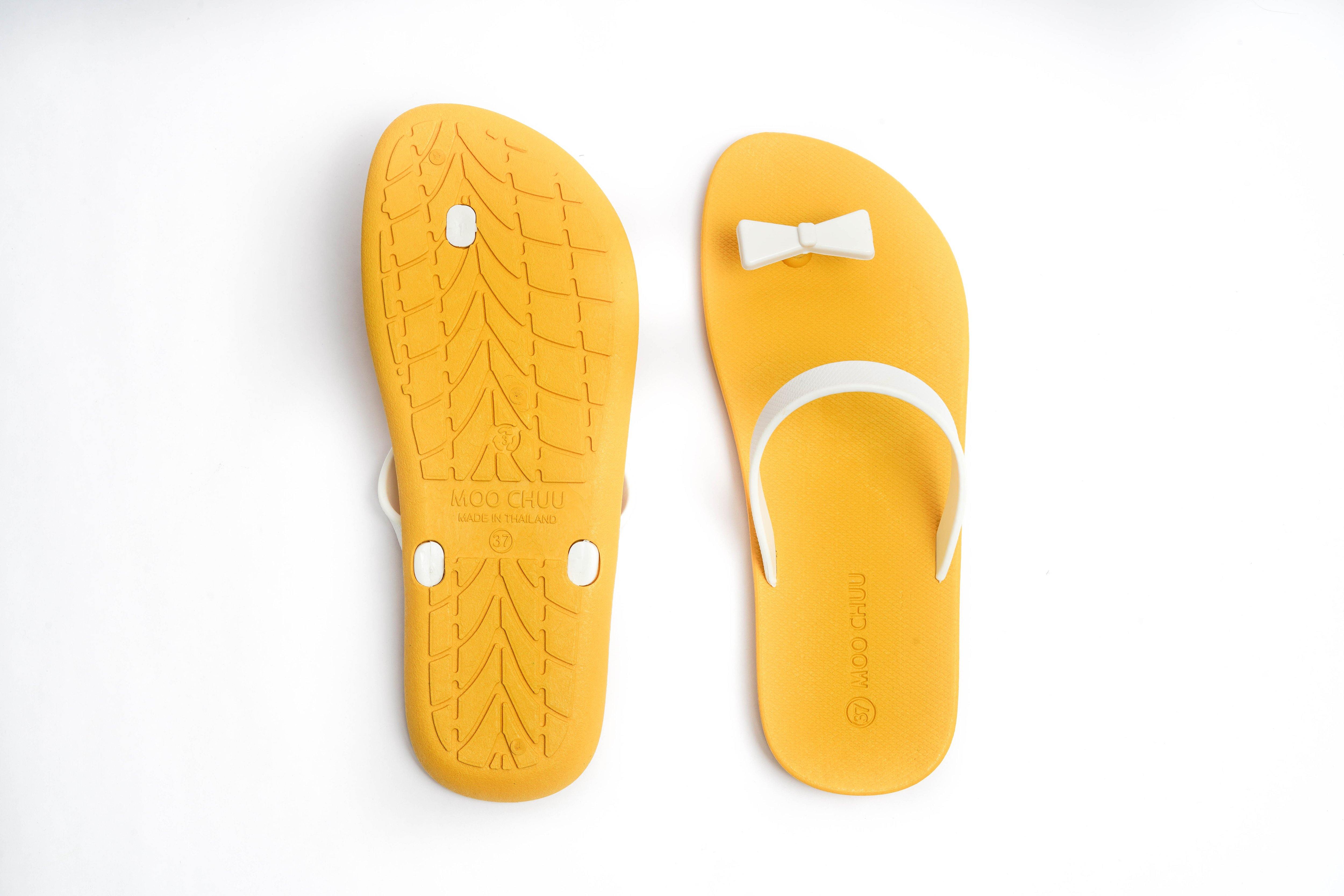 Sweety Bow Yellow Sole White Strap - Moo Chuu India