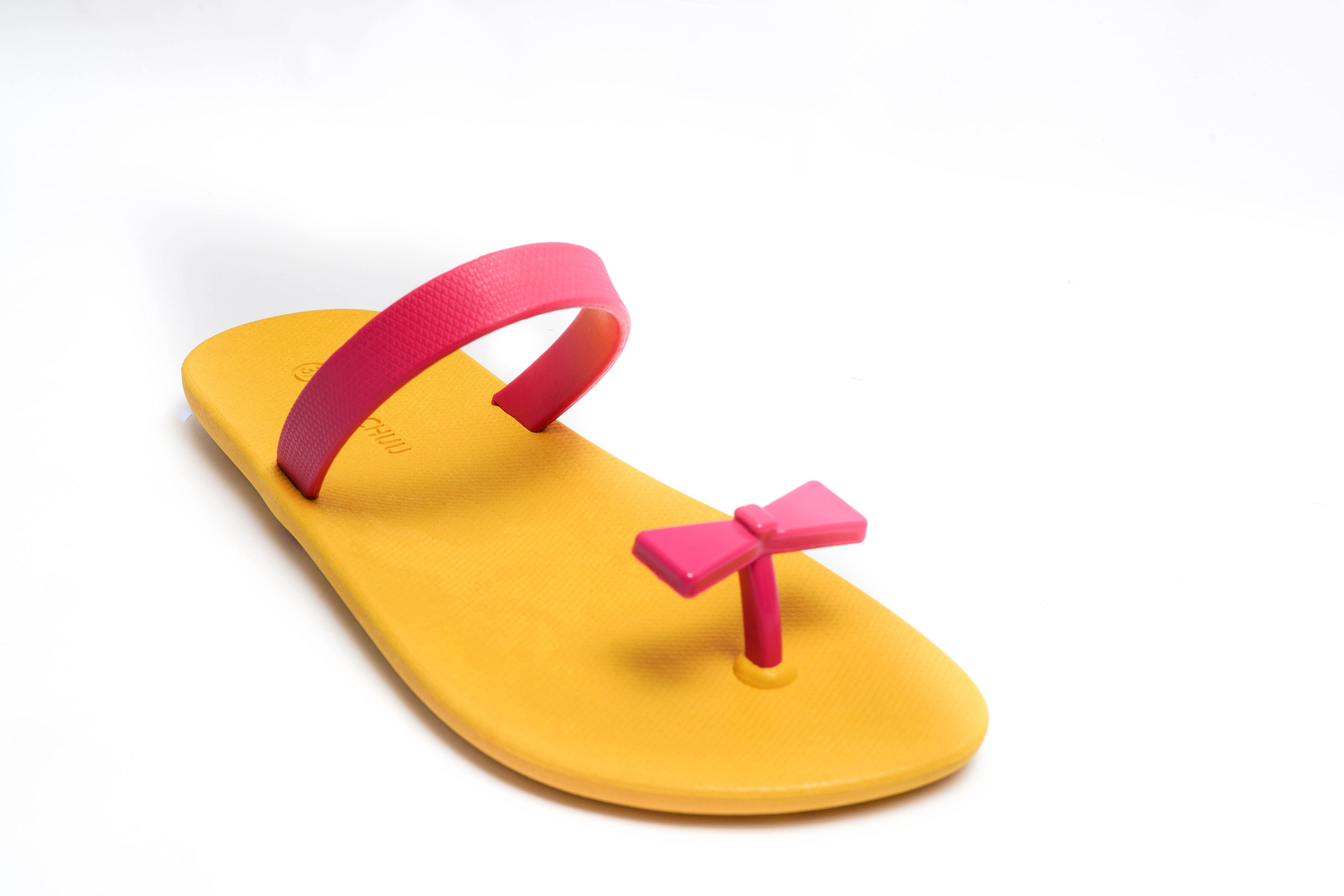 Sweety Bow Yellow Sole Pink Strap - Moo Chuu India