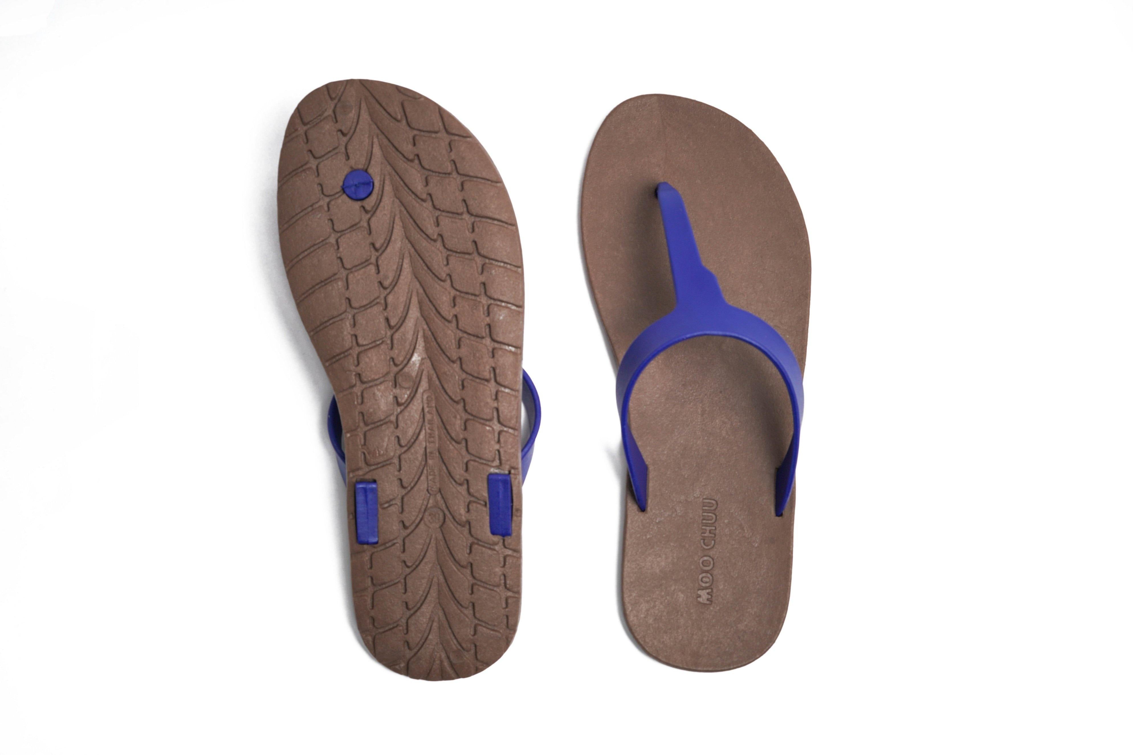 Thongs Brown Sole Blue Strap - Moo Chuu India