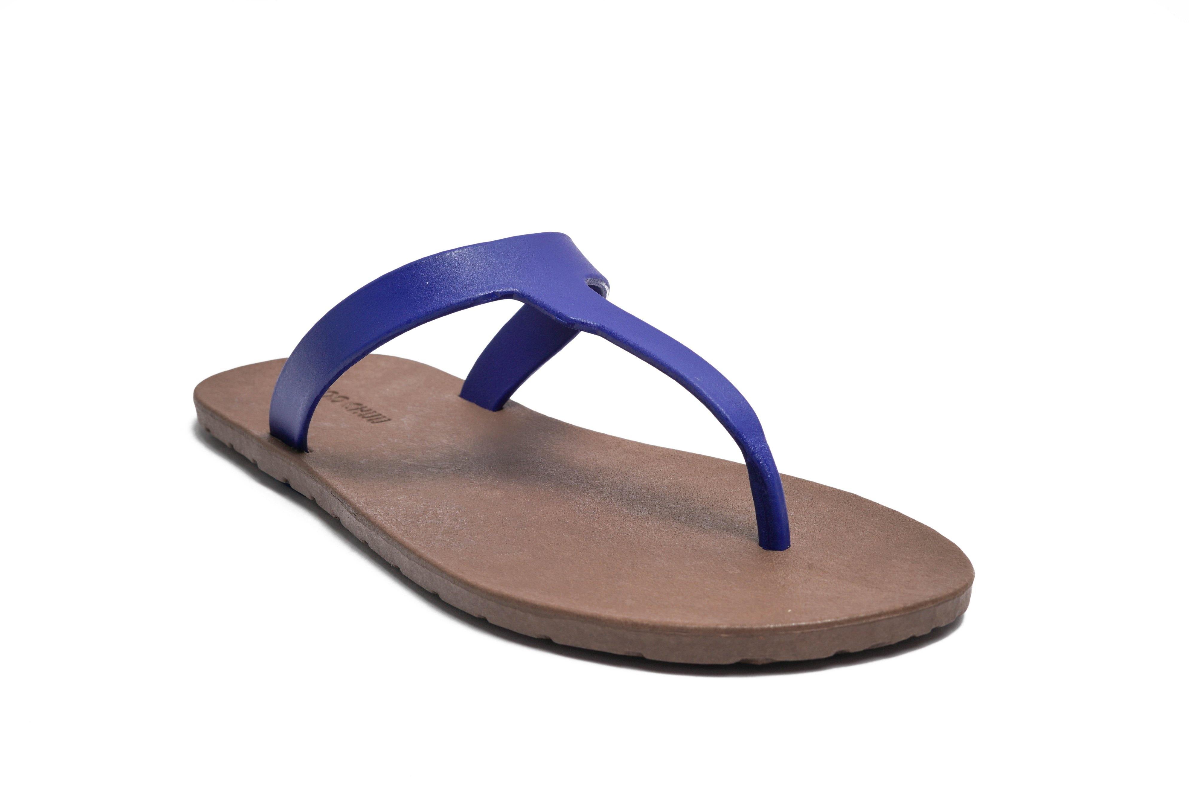 Thongs Brown Sole Blue Strap - Moo Chuu India