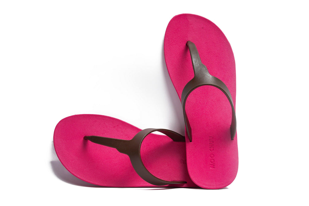 Thongs Pink Sole Brown Strap - Moo Chuu India